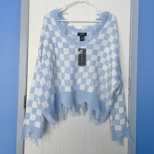 Frayed Hem Checkered Sweater